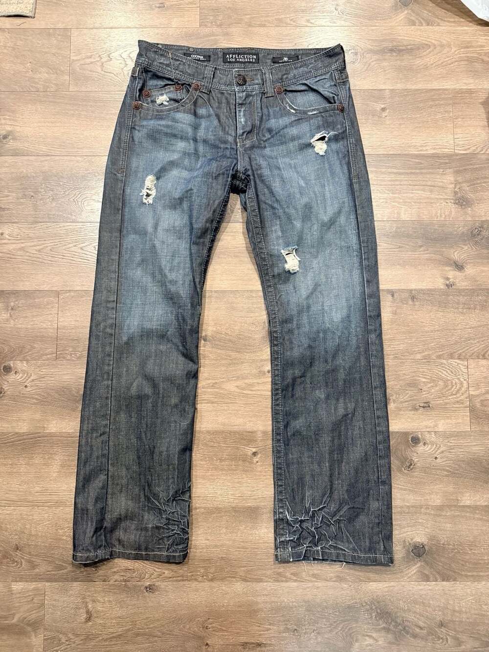 Affliction Los Angeles Cooper Relaxed Bootcut Distressed Jeans Size 36x33